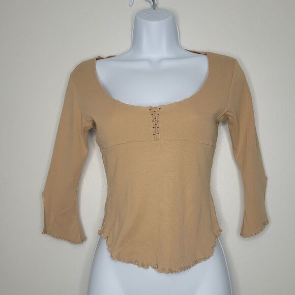 Vintage Guess tan y2k preppy western 3/4 sleeve slight crop top size small - Picture 1 of 7